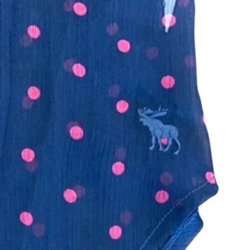 Abercrombie Kids Navy Blue Pink Polka Dot Sheer Tassel Blouse XL